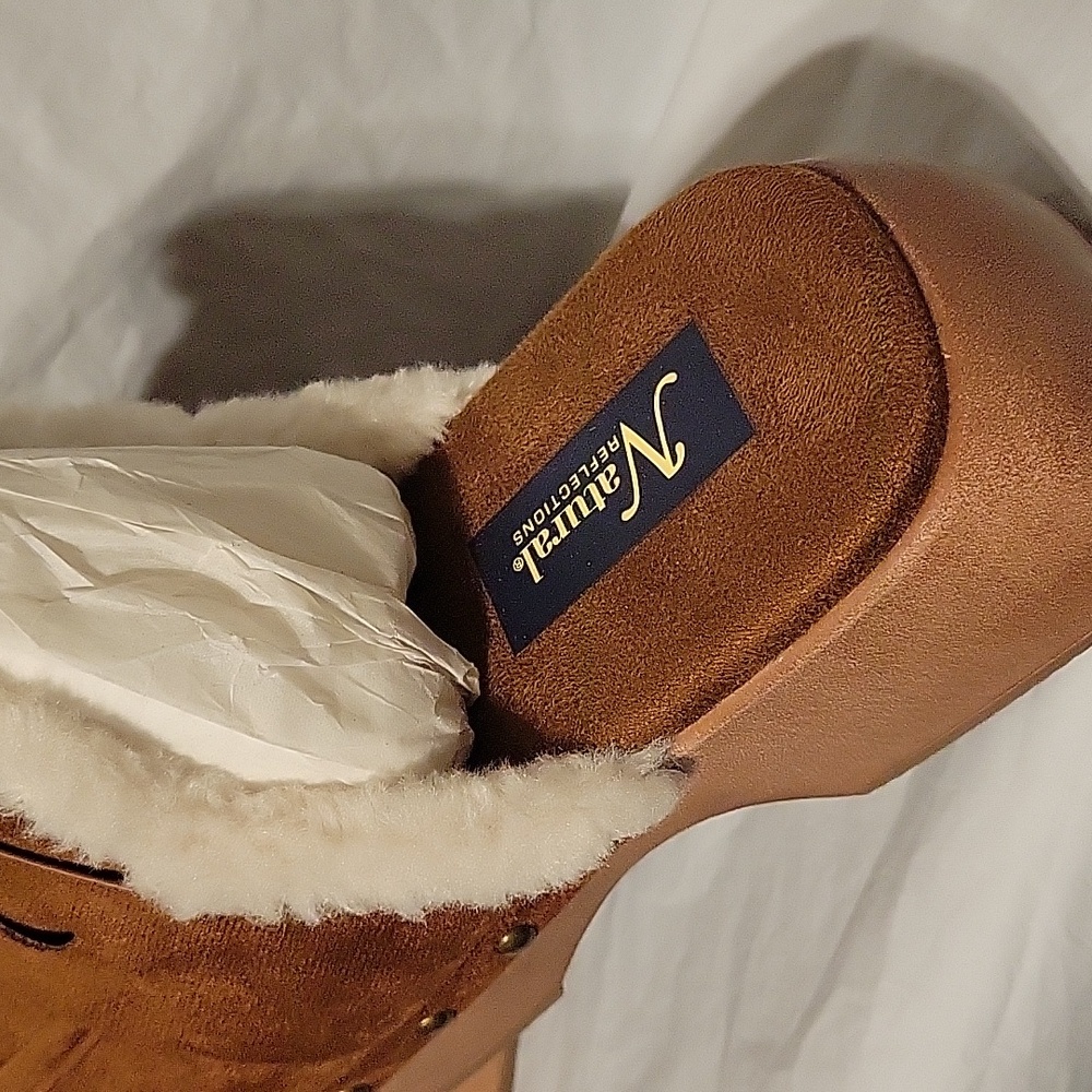 Natural Reflections Women's Platform Clog Brown Suede  with Sherpa Lining Size 9 - Picture 2 of 4